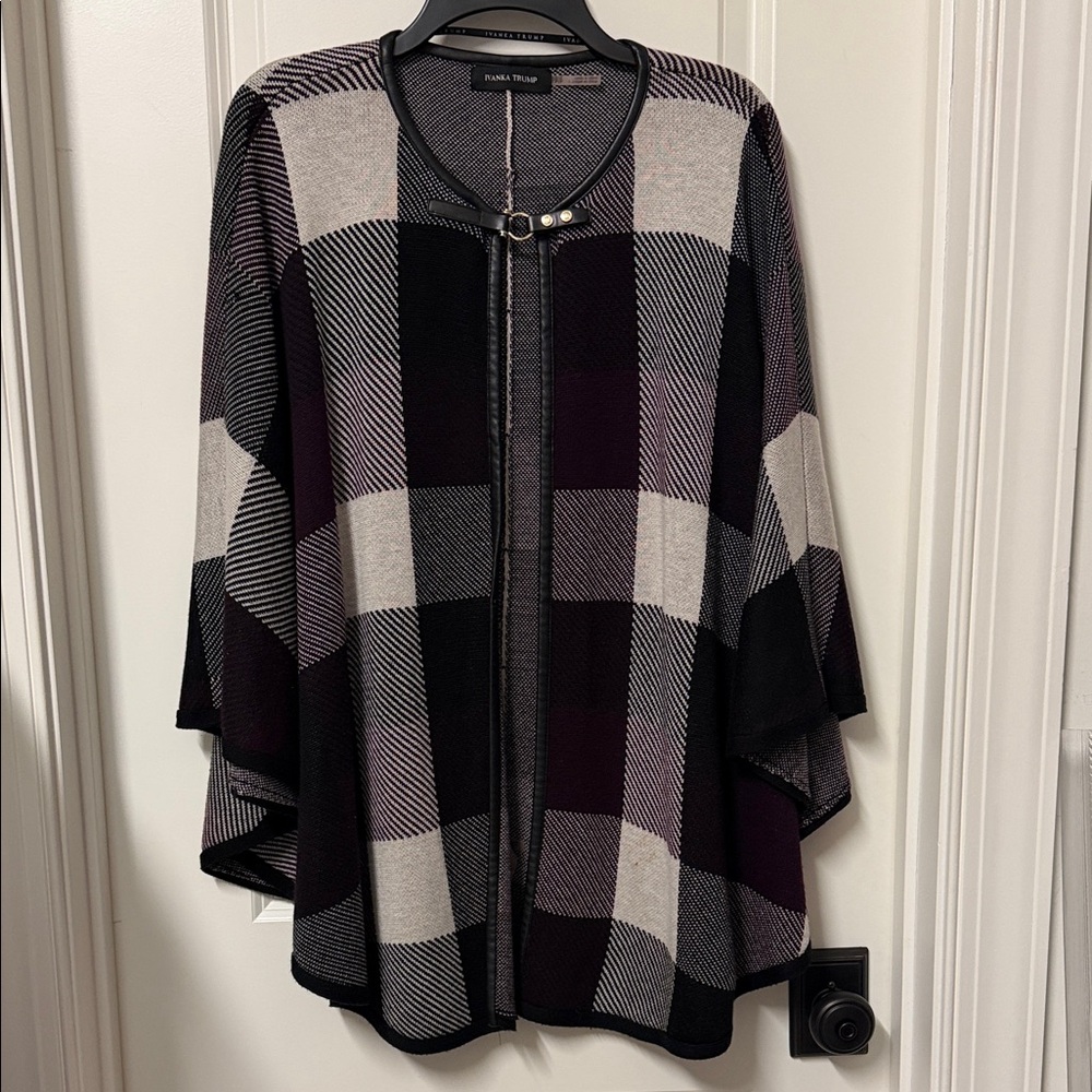 Ivanka Trump Black and Purple Plaid Poncho